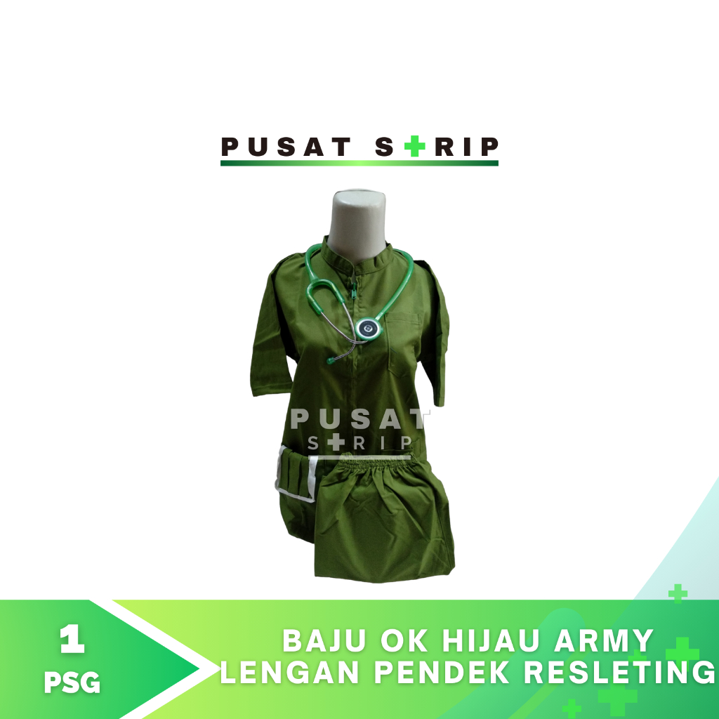 Baju OK Hijau Army Lengan Pendek Baju Rest Celana Karet