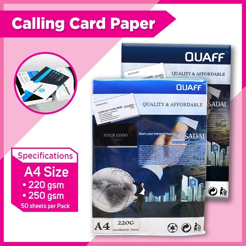 

QUAFF Kertas PVC ID Card Kertas Kartu Panggilan Calling Card Paper White Matte Paper 220 GSM // 250 GSM Ukuran A4 (50 Lembar Per Bungkus)