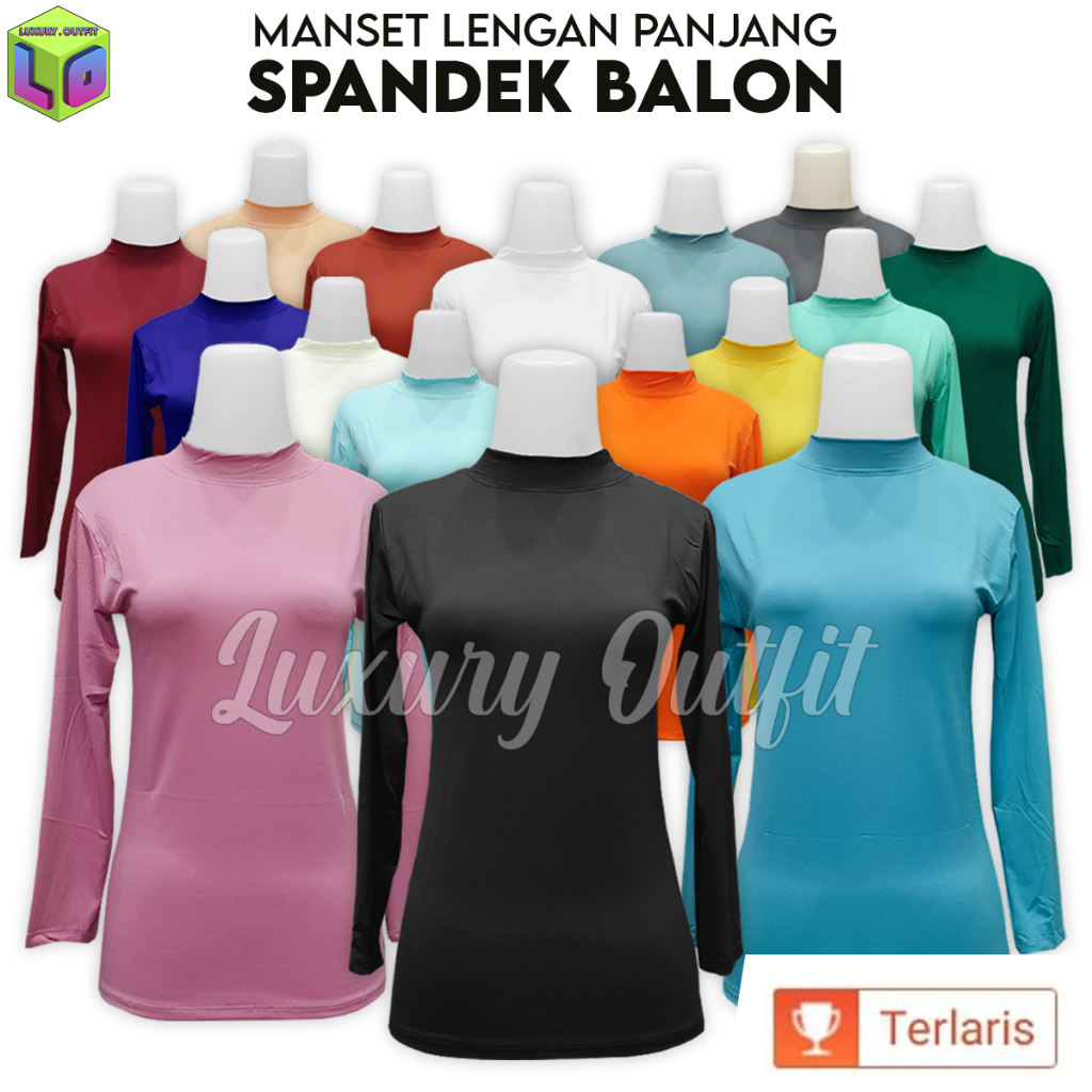 Baju Manset Kebaya Lengan Panjang Wanita Polos Bahan Spandek Balon Dalaman Perempuan Hitam Putih War