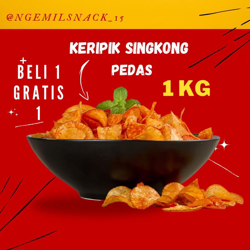 

keripik Singkong Pedas 1kg Gratis 250gr | Cemilan Enak