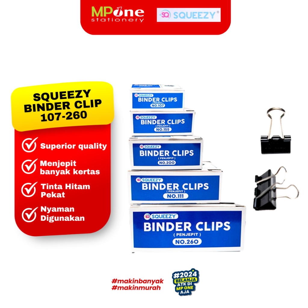 

(1ktk) Squeezy Binder Clip 105-260 / Penjepit Kertas 1pack squeezy no.105 - no.260
