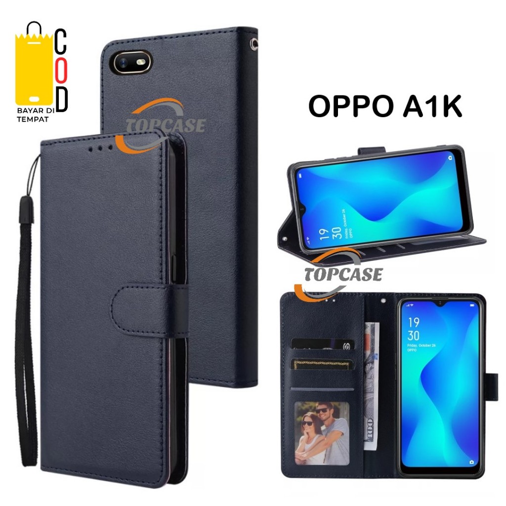 Case OPPO A1K Leather Flip Cover Wallet Case Kulit - Casing Dompet Case Wallet Leather Flip OPPO A1K