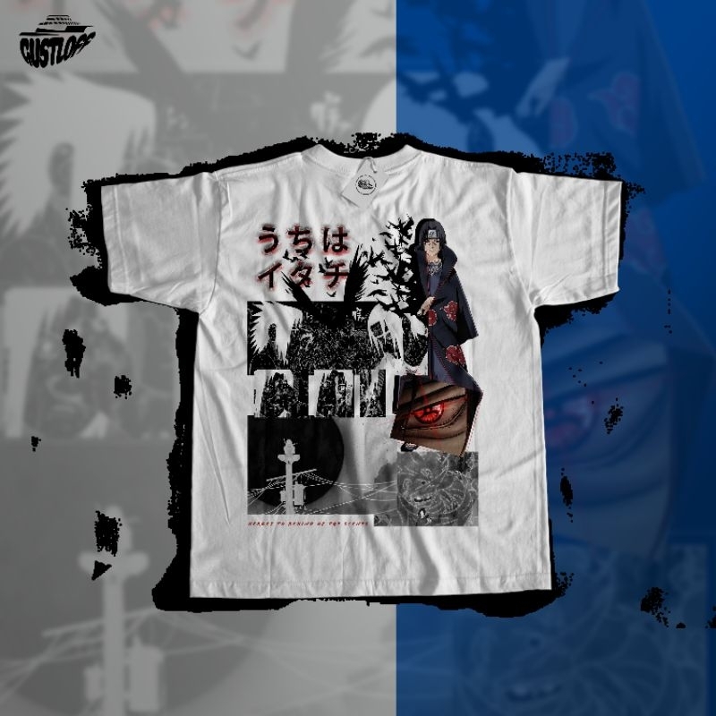 Kaos Baju Unisex Itachi Uchiha Hitam dan Putih | Batch Naruto