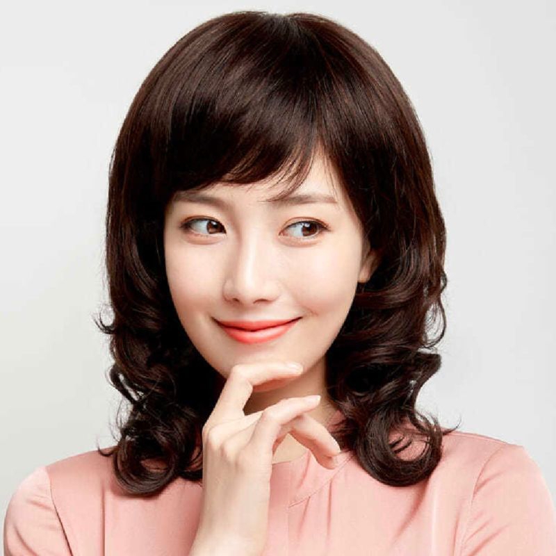 Wig Wanita Rambut Pendek Sebahu Rambut Kriting Ikal Bagian Bawah Rambut Palsu Wanita Bergelombang  W