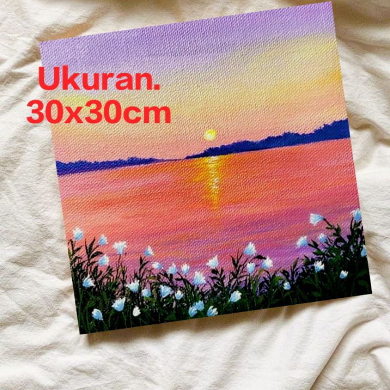 Lukisan Kanvas Canvas 30x30cm Aneka Motif / Lukisan Dinding Aesthetic Asli Hasil Lukis Tangan Bukan 