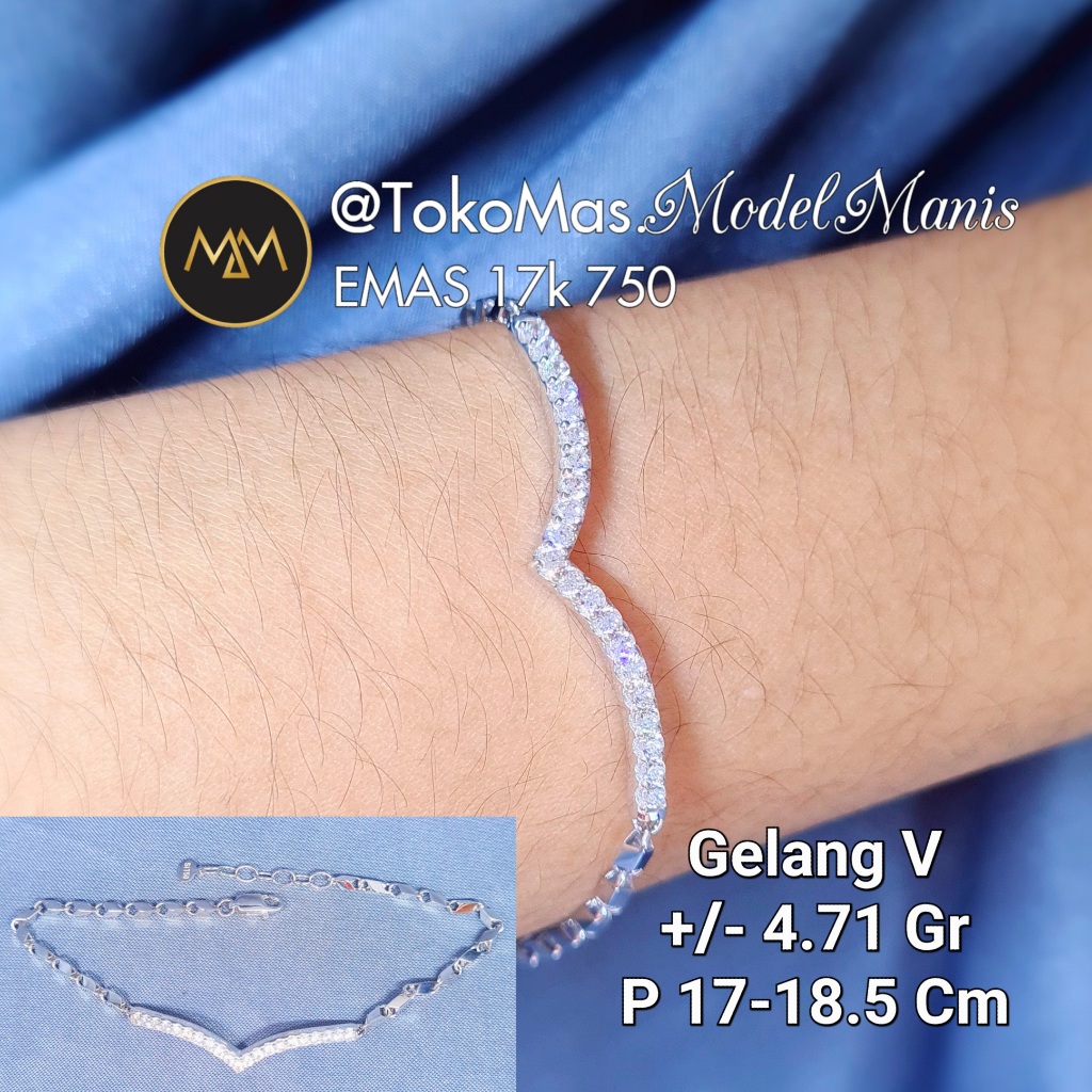 Gelang Aurel rantai solid emas putih 750 kadar 18k