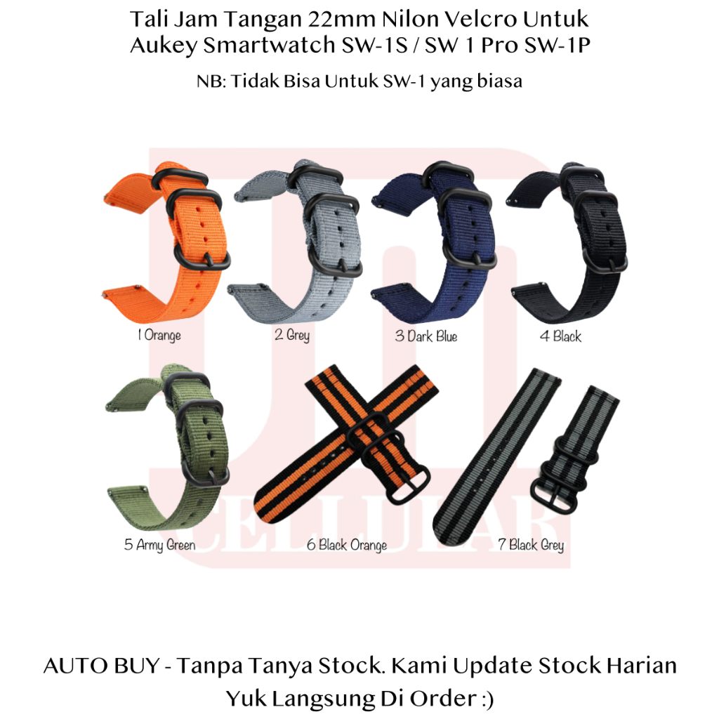 STT 22mm Tali Jam Tangan Aukey Smartwatch SW-1S / SW 1 Pro SW-1P - Strap Pria Nilon Army Look