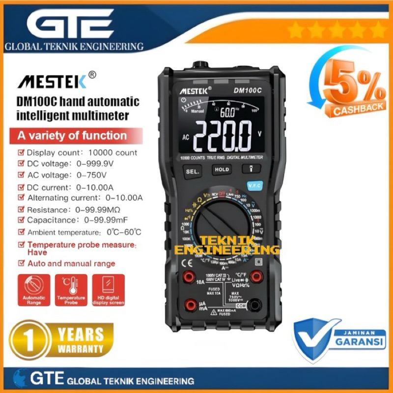 Multimeter Mestek DM100C TRMS AC DC Manual Auto Range NCV Multitester