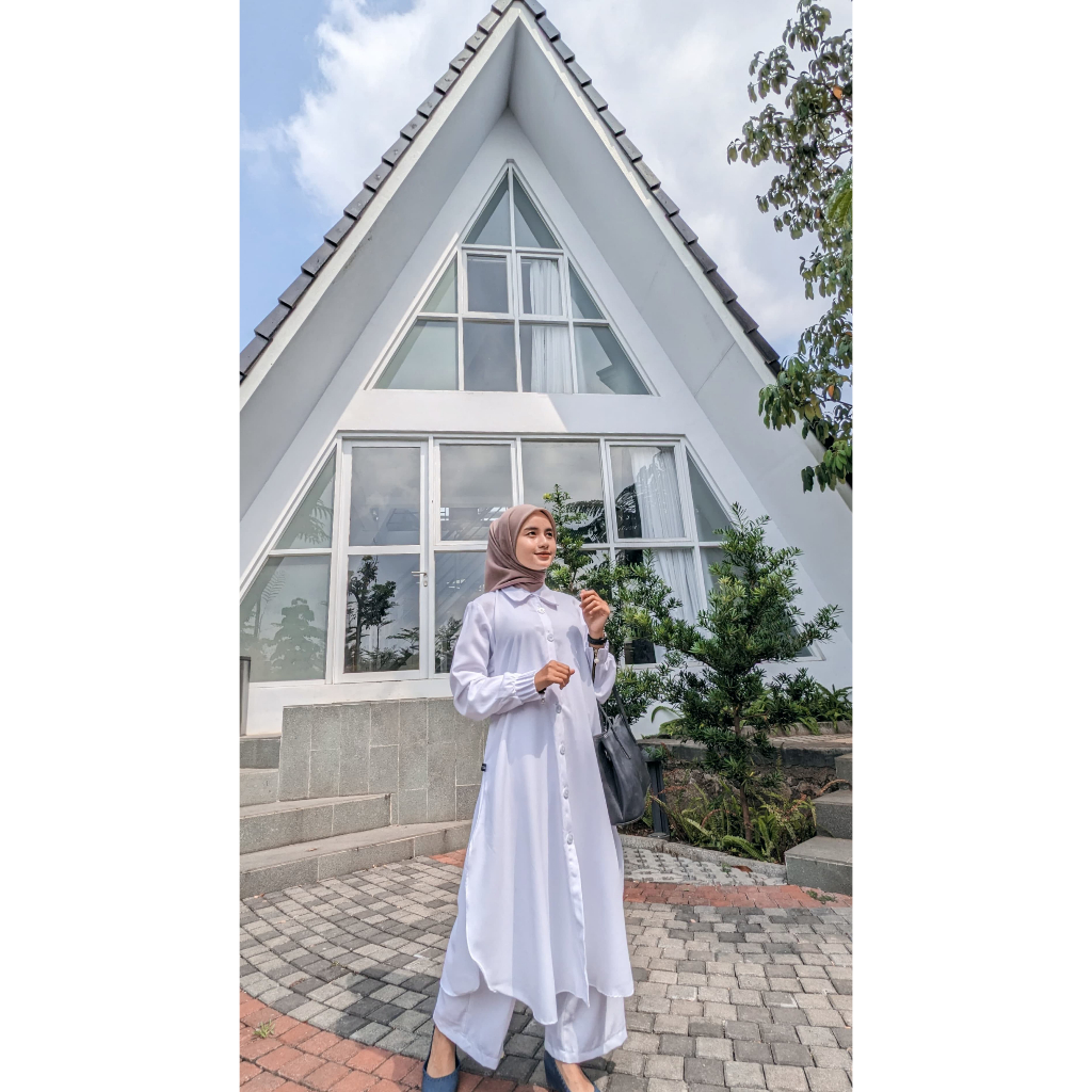 Atqia_Mart - ZAINA Perlengkapan Umroh Haji Wanita Long Tunik Set Celana Jumbo