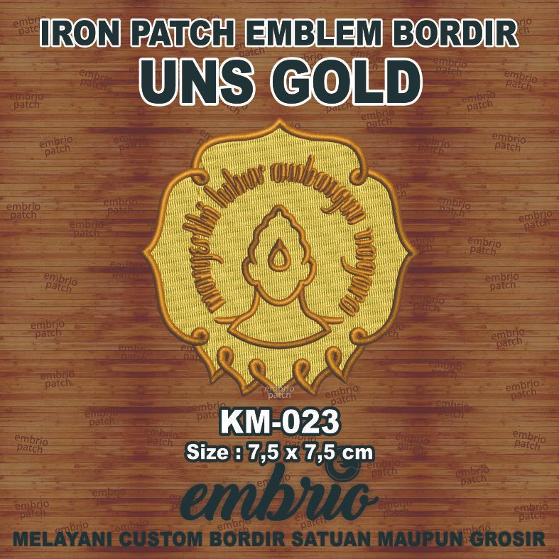 KM-023 Patch logo UNS emblem bordir Universitas Negeri Solo Surakarta Sebelas Maret - Gold - 7,5cm -