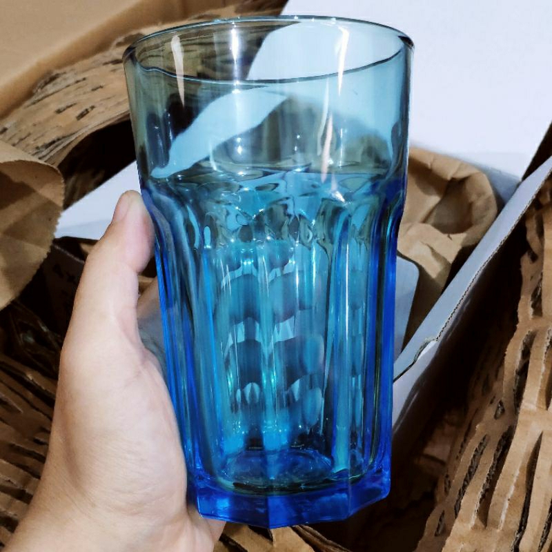 1Pcs Gelas Kaca IKE4 Pokal Tempered Glass Warna Biru Blue 350 ml