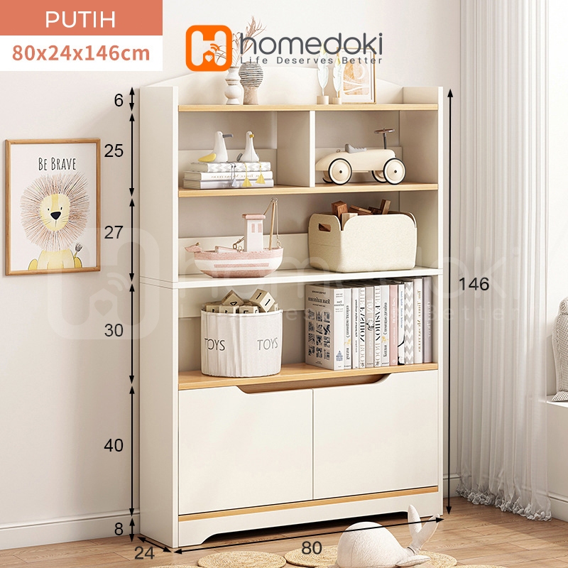 Homedoki Rak Buku Kayu / Rak Buku Laci / Rak Buku Multifungsi / Lemari Rak Buku / Bookshelf