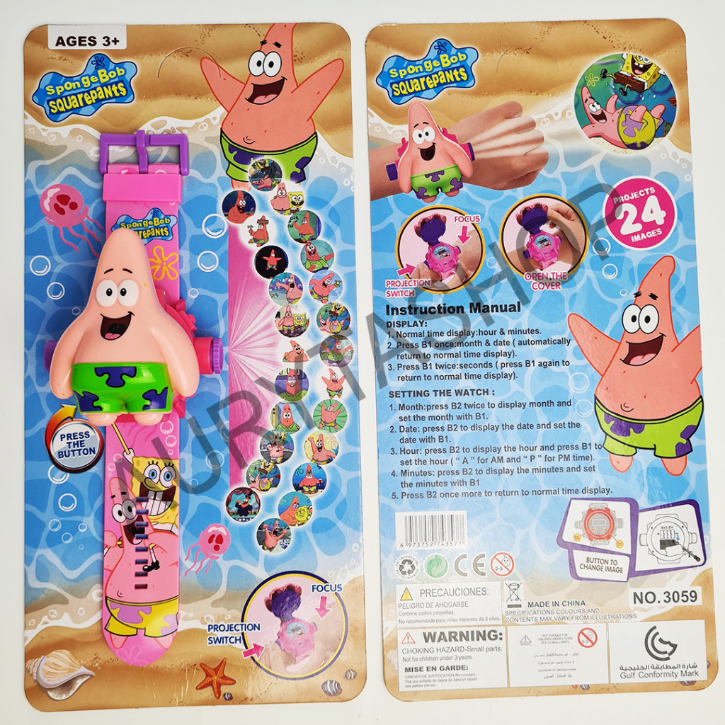 Jam Tangan Anak Proyeksi Gambar Spongebob Patrick