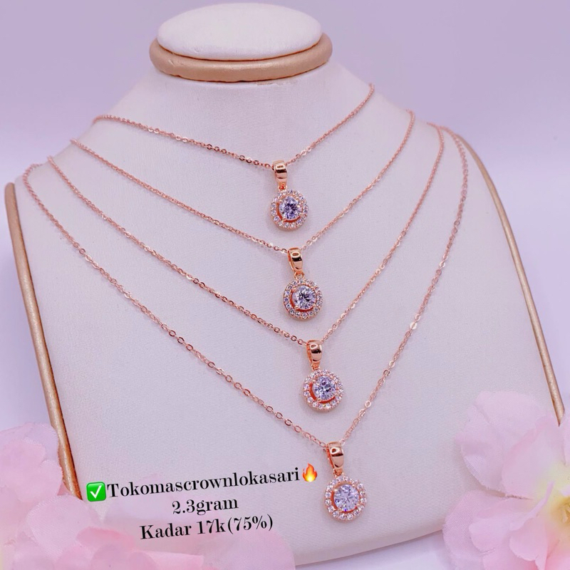 KALUNG SATU SET LIONTIN 2.3GRAM ROSE GOLD EMAS ASLI
