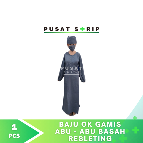 Baju OK Gamis Abu-Abu Basah Lengan Panjang Resleting