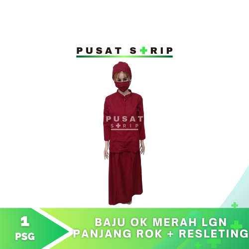 Baju OK Merah Lengan Panjang Baju Resleting Rok