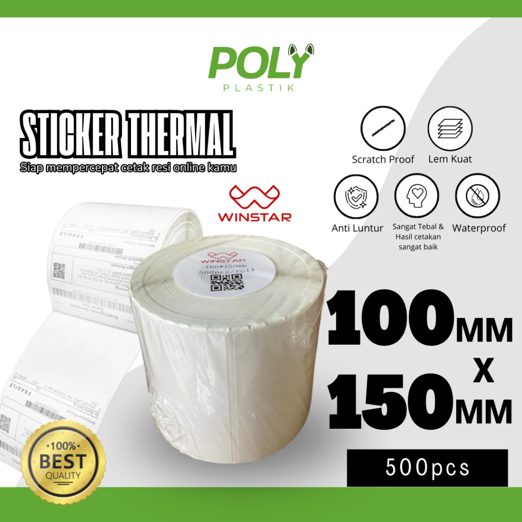 

Sticker/Label Thermal Resi 100x150mm Isi 500pcs WINSTAR TERMURAH TEBAL KUALITAS TOP