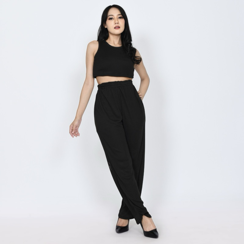 Allegra Lounge wear |Baju jadi Hitam |Knit set|Baju santai|baju jalan-jalan|Baju polo linen asli | o