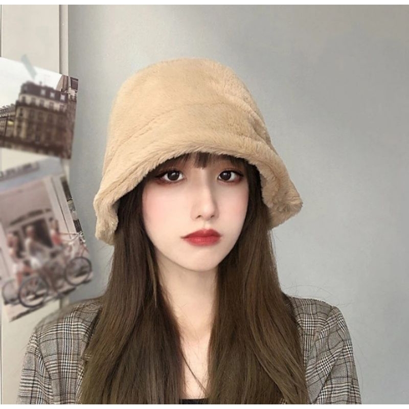 TOPI BUCKET  PERLENGKAPAN BUSANA PRIA WANITA DEWASA  BAHNA BULU IMITASI IMPORT UKURAN DEWASA