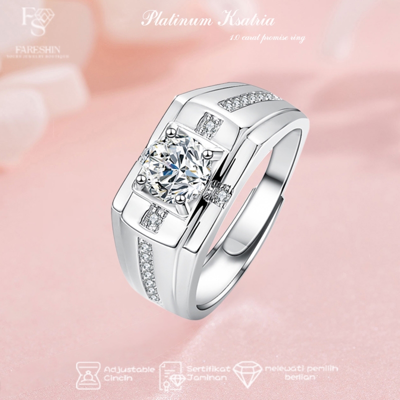 Cincin Moissanite Platinum Ksatria Cincin Mas Putih 1.0 Carat-Fareshin Jewellery