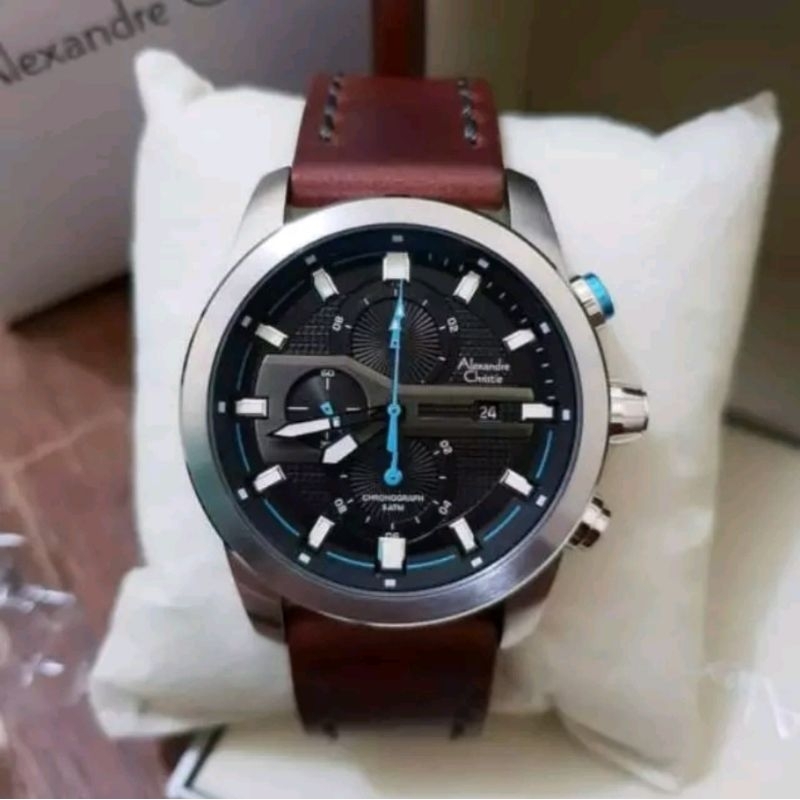 ORIGINAL GARANSI RESMI JAM TANGAN PRIA ALEXANDRE CHRISTIE SILVER BLACK BROWN KULIT STRAP ARLOJI WATC
