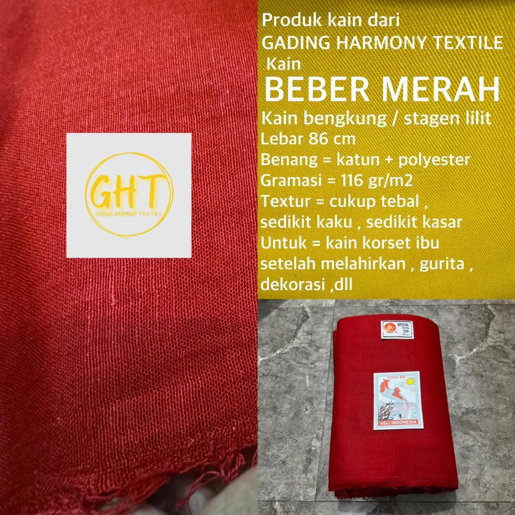 ( per 25 cm ) kain BEBER MERAH lebar 86 cm katun polyester bahan sabuk kemben bengkung korset corset