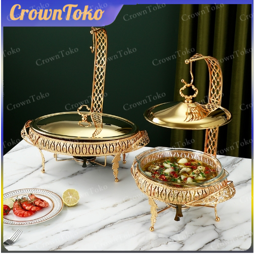 Food Warmer Wadah Kaca Tebal Gold / Food Warmer Wadah/Baki Kaca Tebal Gold/ Food Warmer Perasmanan P