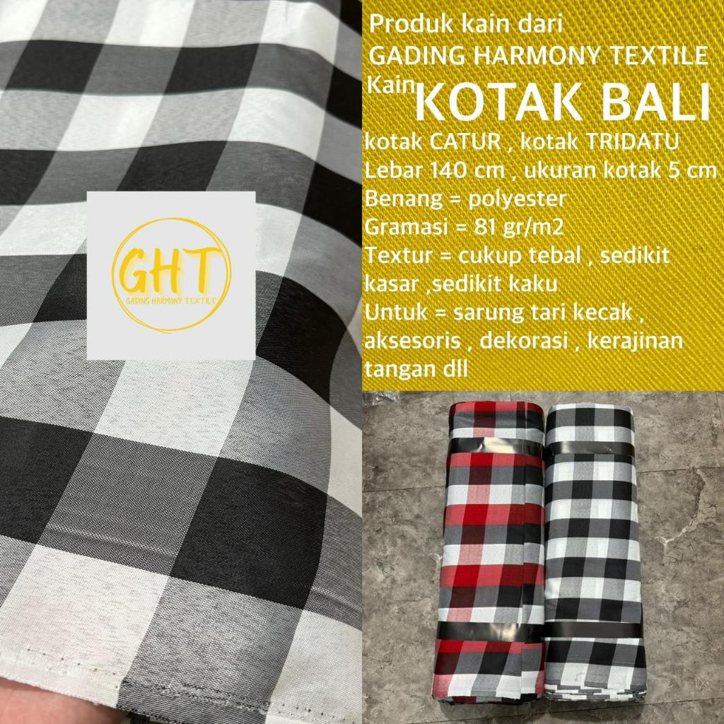 ( per 1 roll ) kain KOTAK BALI CATUR TRIDATU lebar 140 cm polyester bahan sarung tari nari kecak upa