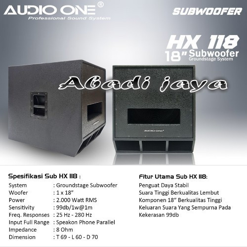 subwoofer aktif audio one hx 118 / hx118 18 inch 1 buah original