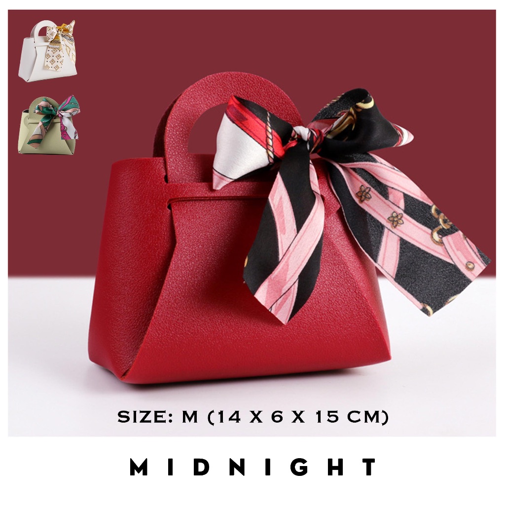 Leather Goodie Bag (14 x 6 x 15 cm) tas kulit Sangjit Tea Pai party favor small hamper cookies candi