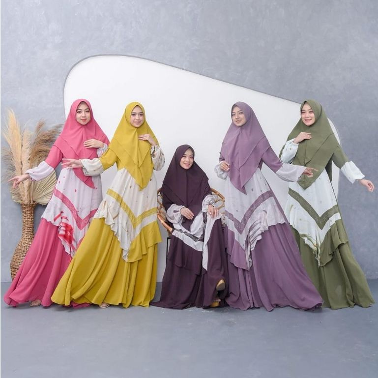 gamis syar'i gracella full ceruty warna biru muda ungu motif polos ukuran jumbo murah coklat muda