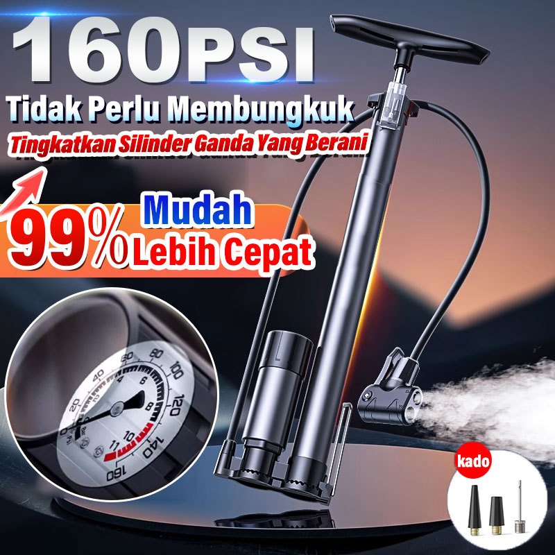 (FREE ADAPTOR)160 PSI Alloy Pentil Schrader dan Presta Pompa Sepeda Motor Mobil pompa ban motor pomp