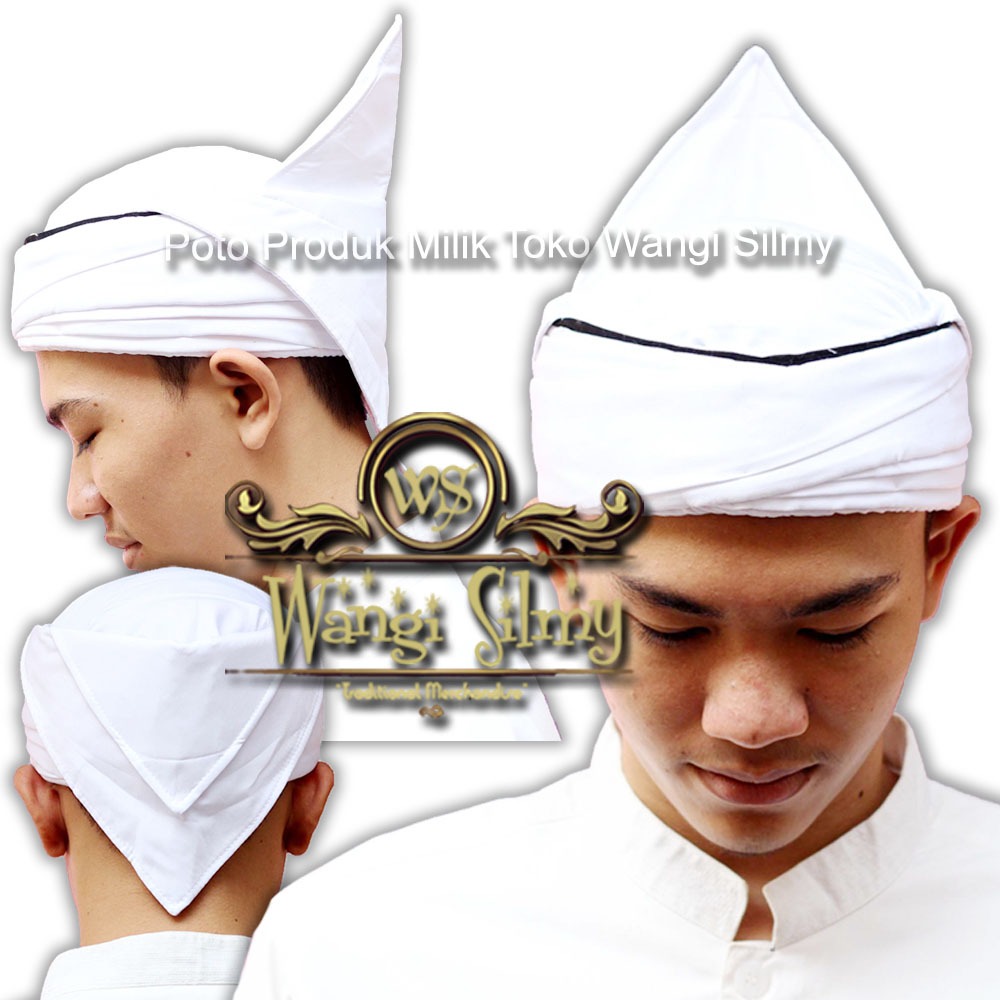 Iket Kepala Sunda Kombinasi Makuta Naga & Candra Sumirat Putih Polos - Iket Blangkon Sunda Premium