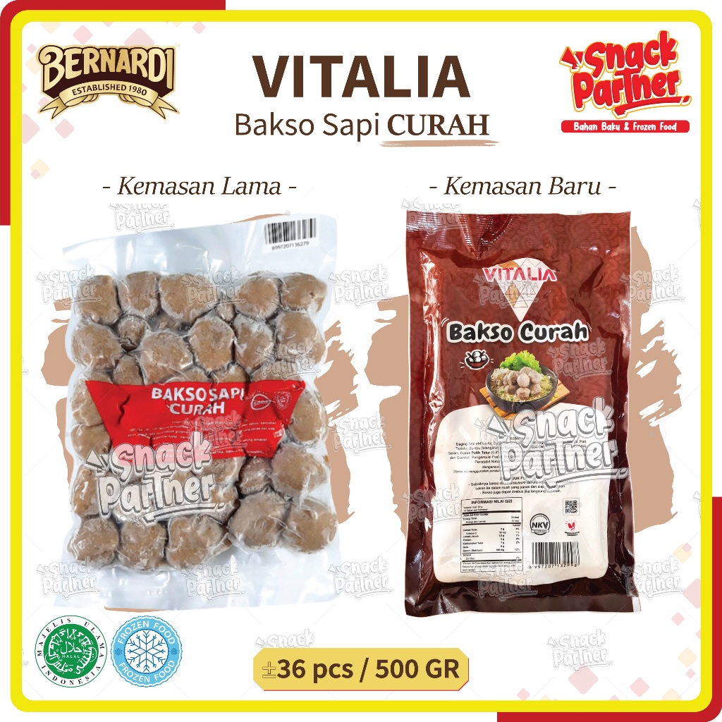 

CURAH - VITALIA Bakso Daging Sapi by BERNARDI 500 GR / 36 PCS - FROZEN FOOD - Makanan Instant Cepat Saji / Baso Pentol