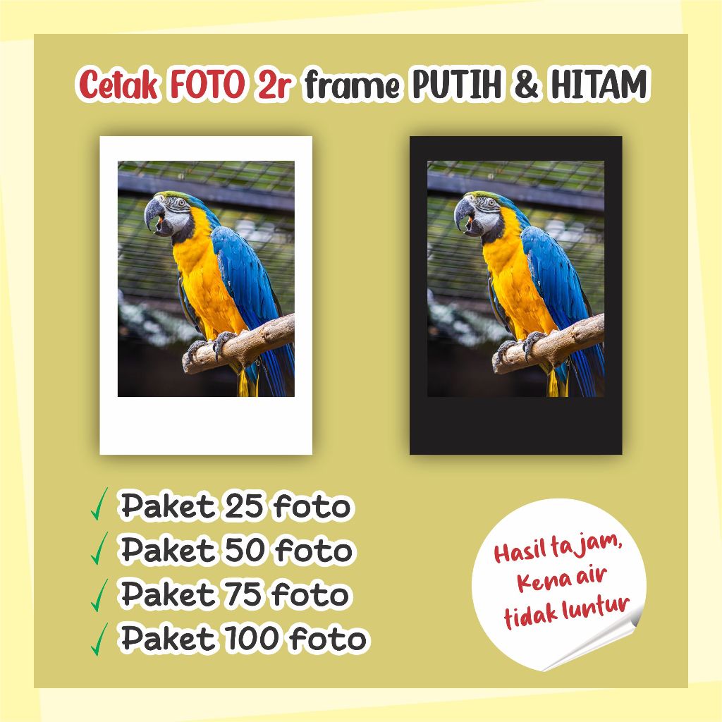 cetak foto 2R frame hitam atau putih ala polaroid