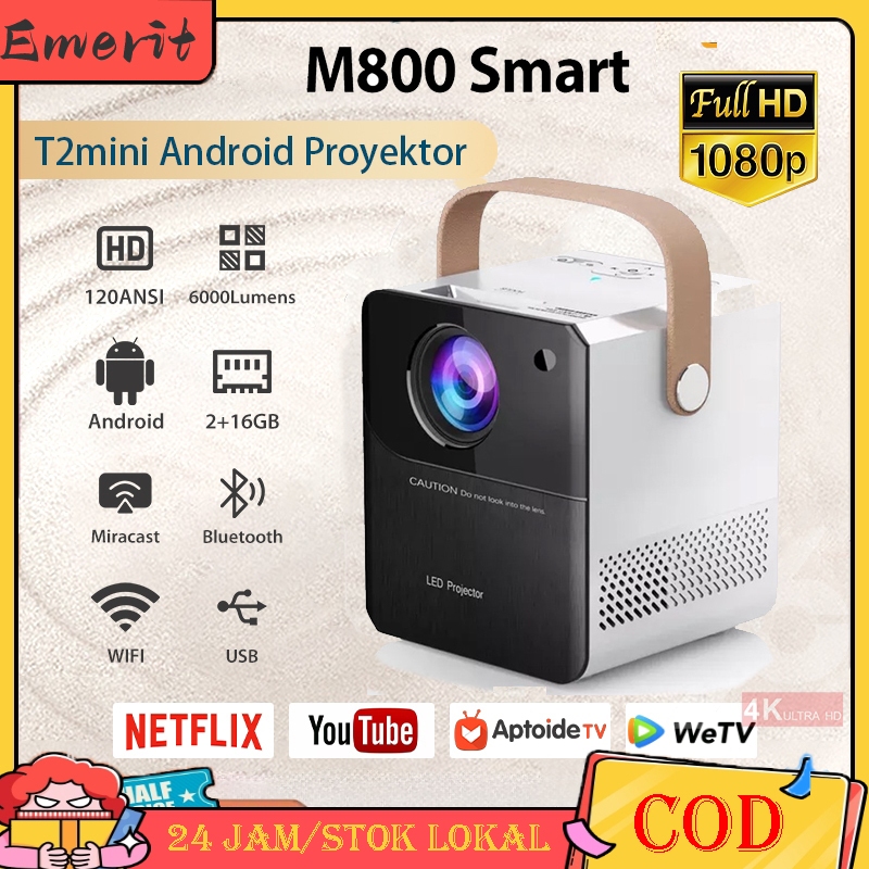 CODMini Proyektor Android TV 1024P & 4K Smart Projector 8000 Lumen Ram 2G Rom 32G proyektor mini