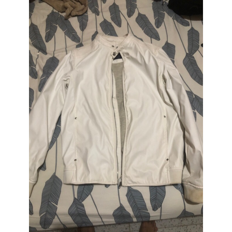 White Leather Jacket Pull & Bear