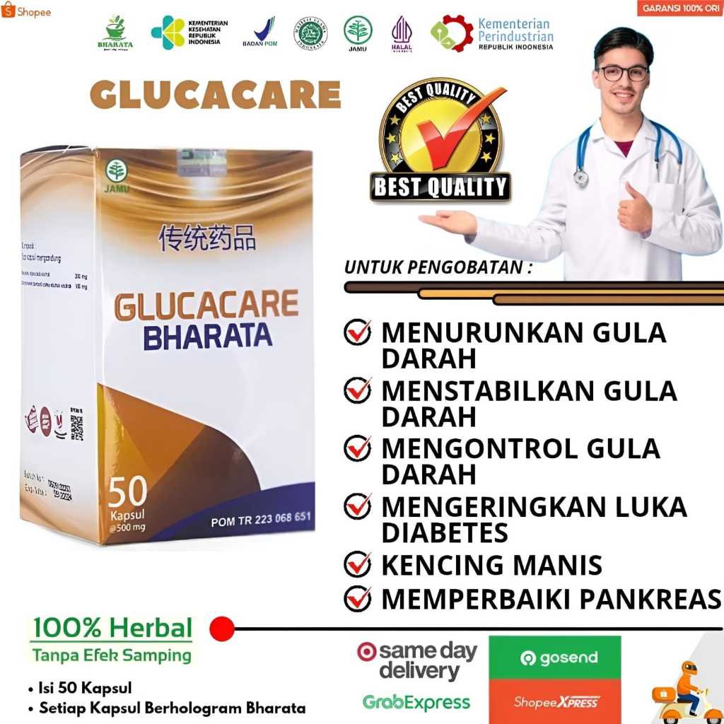 Obat Diabetes Kering & Basah, Luka Diabetes, Kencing Manis Ampuh - GLUCACARE BHARATA