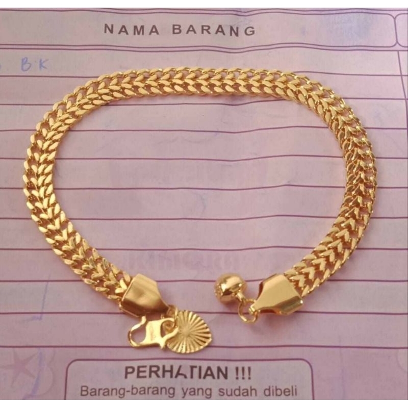 Gelang Titanium Rantai Tikar Perhiasan Wanita Lapis Emas