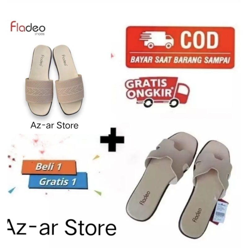 Promo beli 1 gratis 1 sandal fladeo wanita / sandal fladeo wanita / sandal kekinian /sandal viral