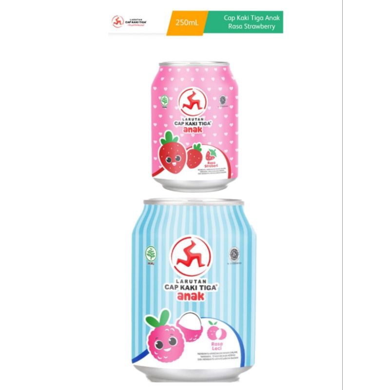 

Cap Kaki Tiga Anak Larutan Penyegar Leci/Stroberi Kaleng 250 ml