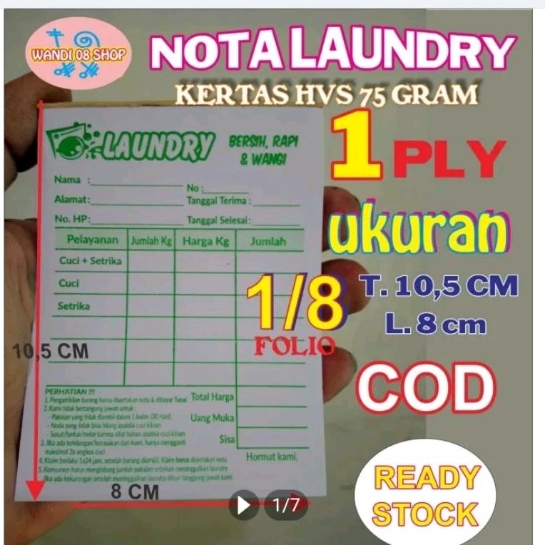 

nota laundry 1 ply tulisan hijau .HVS 70 gram. ukuran Mini.10,5 x 8 cm.Minimal order 5 buku