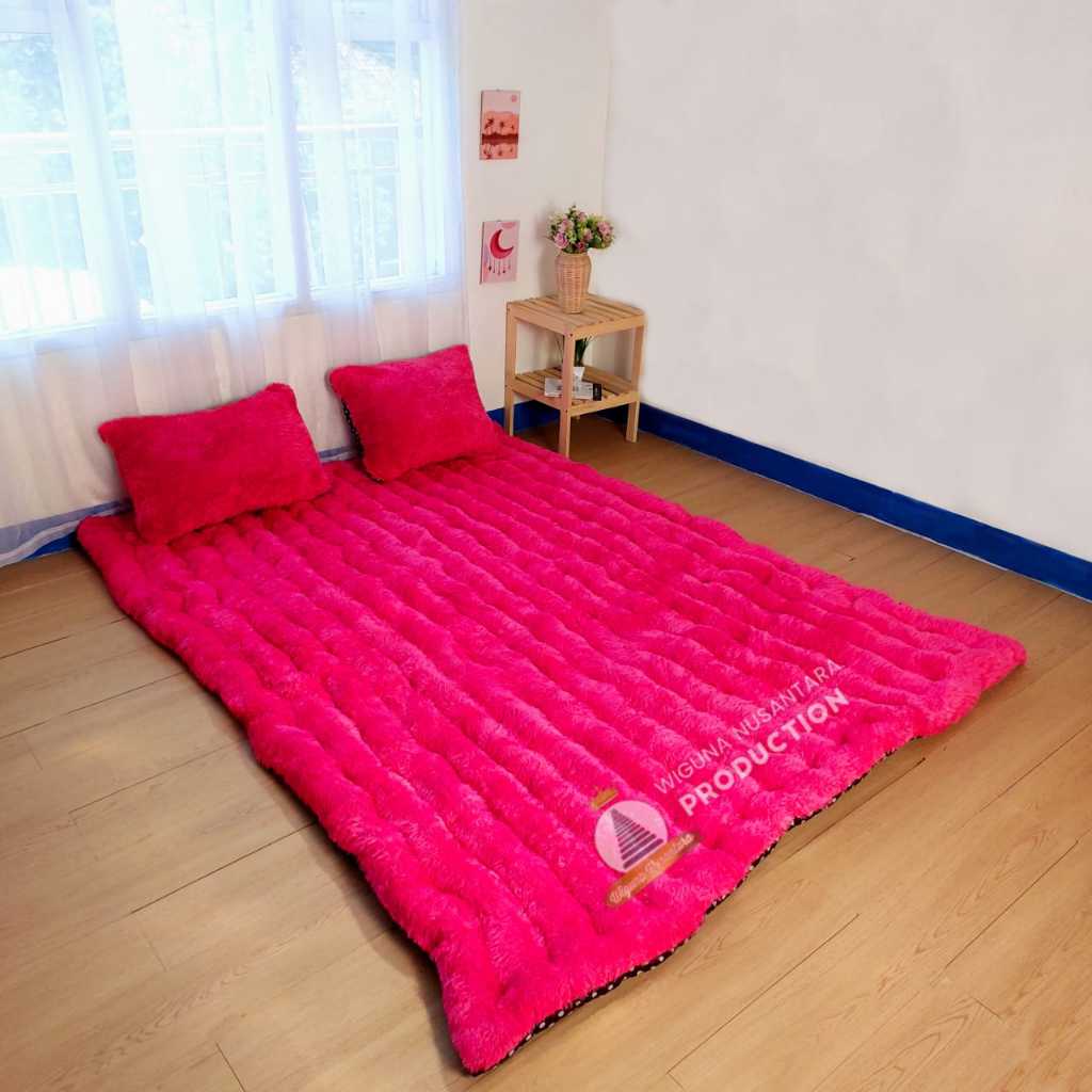 KASURKU Kasur Gender Bulu Rasfur 200 x 200 x 10 cm Plus 2 Bantal Muat 3 Orang Kasur Lantai Bulu