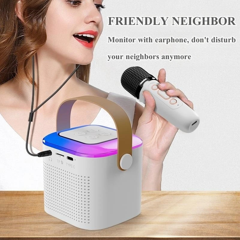 Speaker Karaoke Mini Portable 1 2 Mic Mik Spiker Speker Audio Sound System Musik Music Lagu Mp3