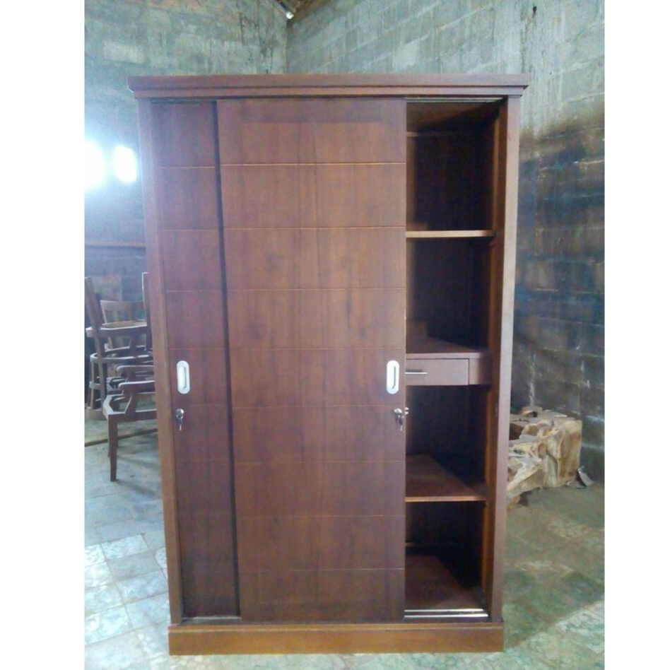Lemari Pakaian Minimalis Sliding 2 Pintu Kayu Jati, Lemari Pakaian Sliding