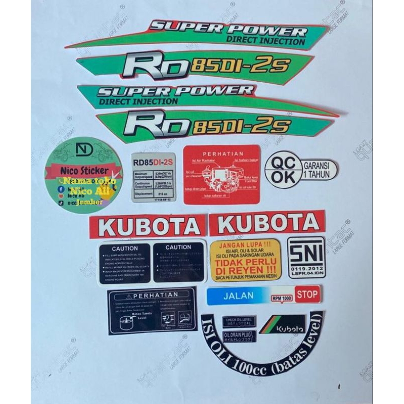 Stiker mesin kubota 2s rd85