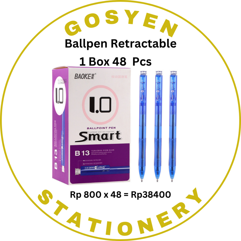 

Ballpen/Pulpen Retractable 1.0 mm Warna Biru dan Hitam Penulisan Halus B13