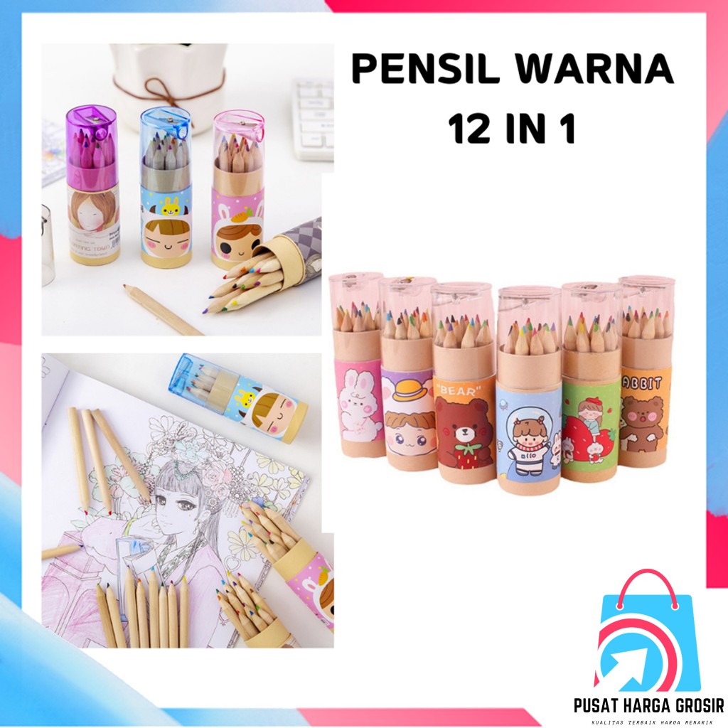 

PHG - Pensil Warna 12 IN 1 + Serutan Pensil Color Pencils Quality Pensil Warna Karakter Kemasan Tabung Murah t