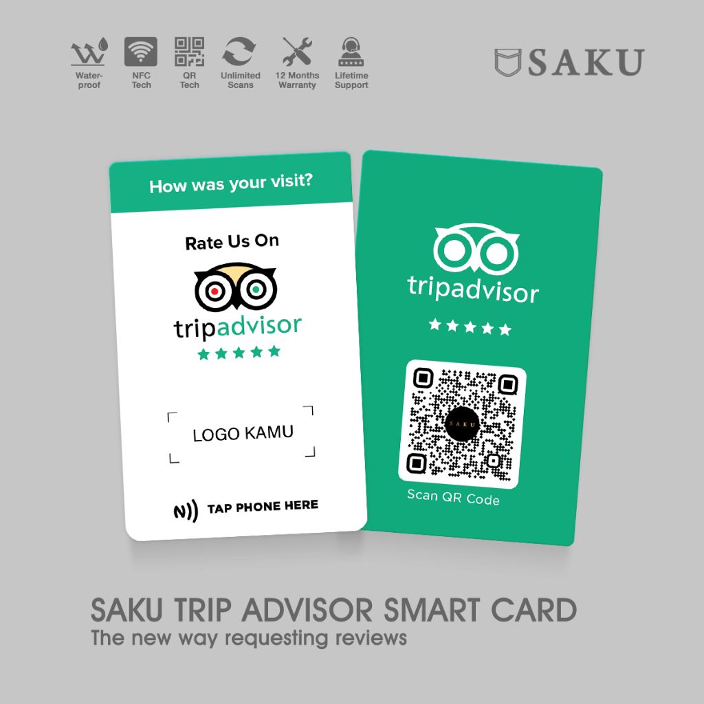 SAKU Kartu Trip Advisor / Tripadvisor Card Smart NFC dan QR Review Tanpa Aplikasi