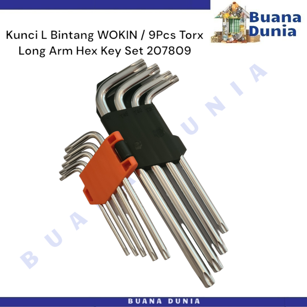 Kunci L Bintang WOKIN Panjang | 9Pcs Torx Long Arm Hex Key Set | (1SET)